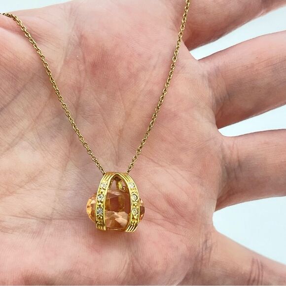 Roman Co Simulated Citrine Necklace | Crystal Stone Gold Pendant Stamped RMN - Picture 5 of 12